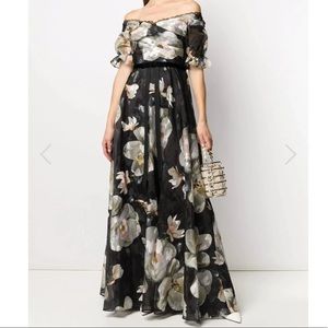 Marchesa Notte Floral Off-the-Shoulder Gown